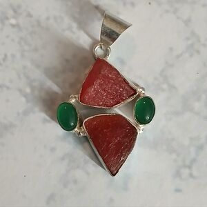 Pink Tourmaline Green Onyx Gemstone Pendant